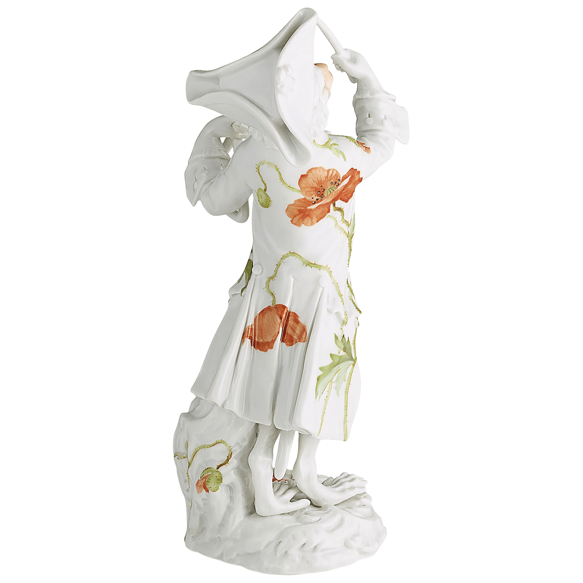 Figur Affe Triangelspieler, Blumenmalerei Wilder Mohn, H 15 cm | Meissen Figuren - Edition Affenkapelle 91c113 - 60013 - Meissen Weimar