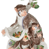 Figur Affe Weibchen mit Jungen, handbemalt, H 16 cm | Meissen Figuren-Edition Affenkapelle