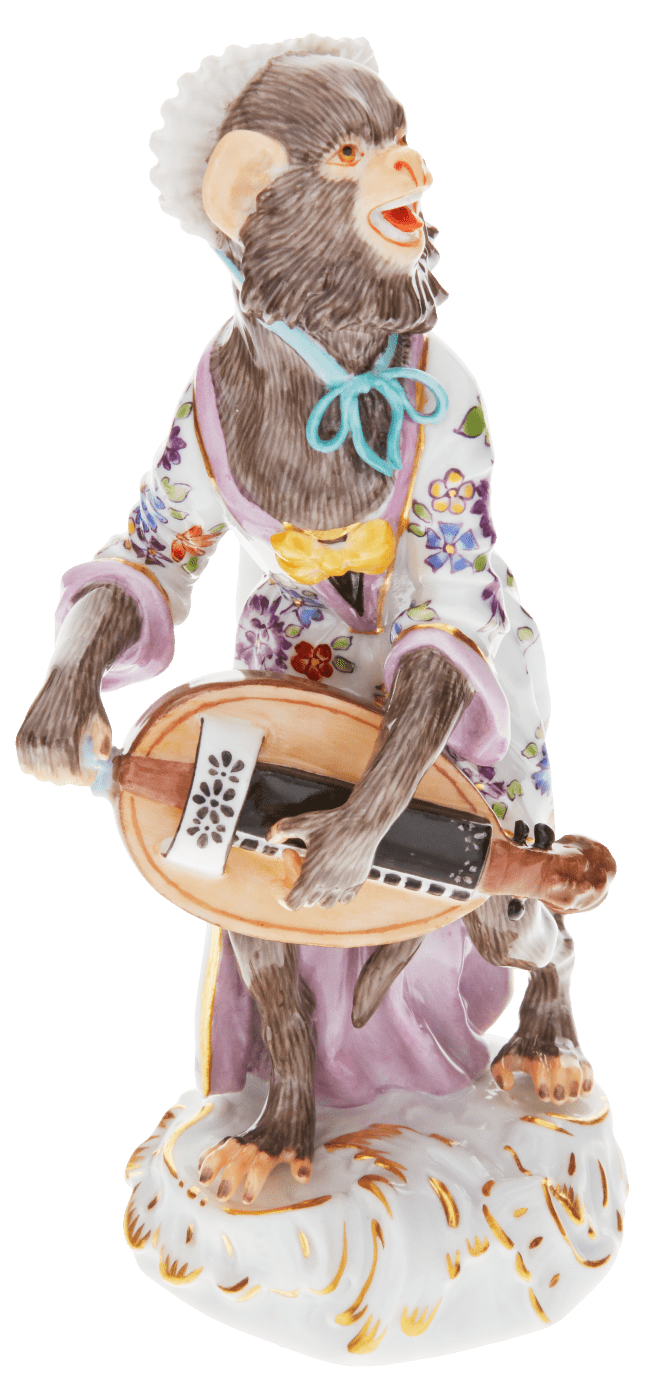Figur Affenkapelle Drehleierspieler, Höhe 13,5 cm | Meissen Figuren - Edition Affenkapelle 90c300 - 60016 - Meissen Weimar