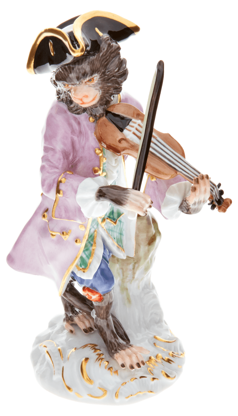Figur Affenkapelle Geiger, Porzellan, H 15 cm | Meissen Figuren - Edition Affenkapelle 90c300 - 60006 - Meissen Weimar