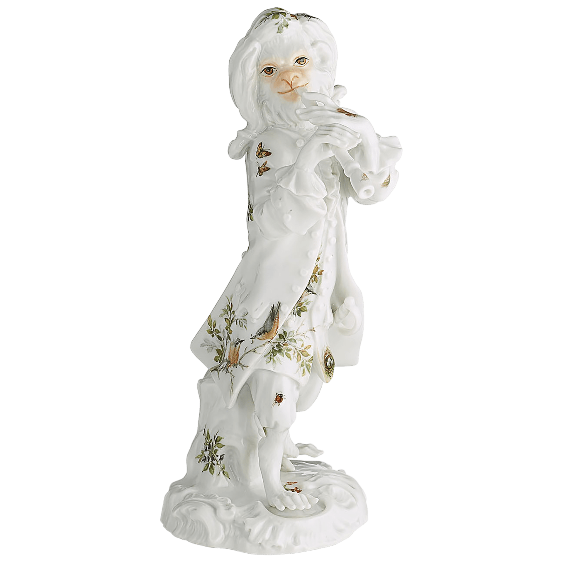 Figur Affenkapelle Klarinettist, Vogelmalerei mit Insekten, H 13,5 cm | Meissen Figuren - Edition Affenkapelle 91c104 - 60004 - Meissen Weimar