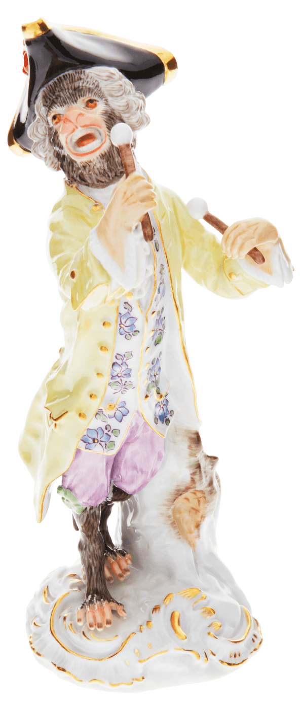 Figur Affenkapelle Paukenschläger, Höhe 15 cm | Meissen Figuren - Edition Affenkapelle 90c300 - 60012 - Meissen Weimar