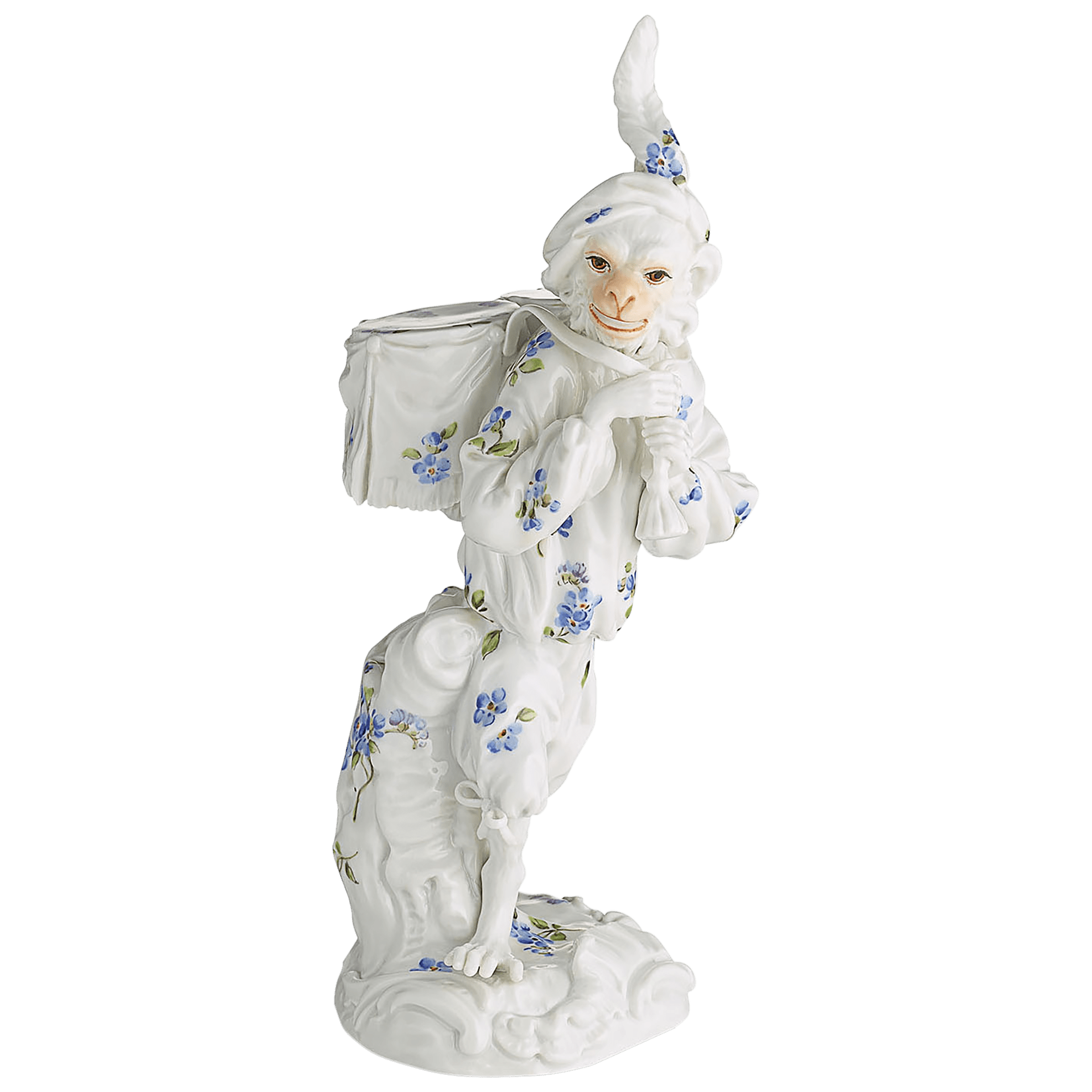 Figur, Affenkapelle Paukenträger Gestreute Vergißmeinnicht, H 17 cm | Meissen Figuren - Edition Affenkapelle 91c103 - 60003 - Meissen Weimar