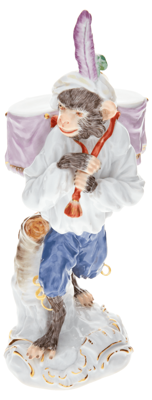 Figur Affenkapelle Paukenträger, H 17 cm | Meissen Figuren - Edition Affenkapelle 90c300 - 60003 - Meissen Weimar