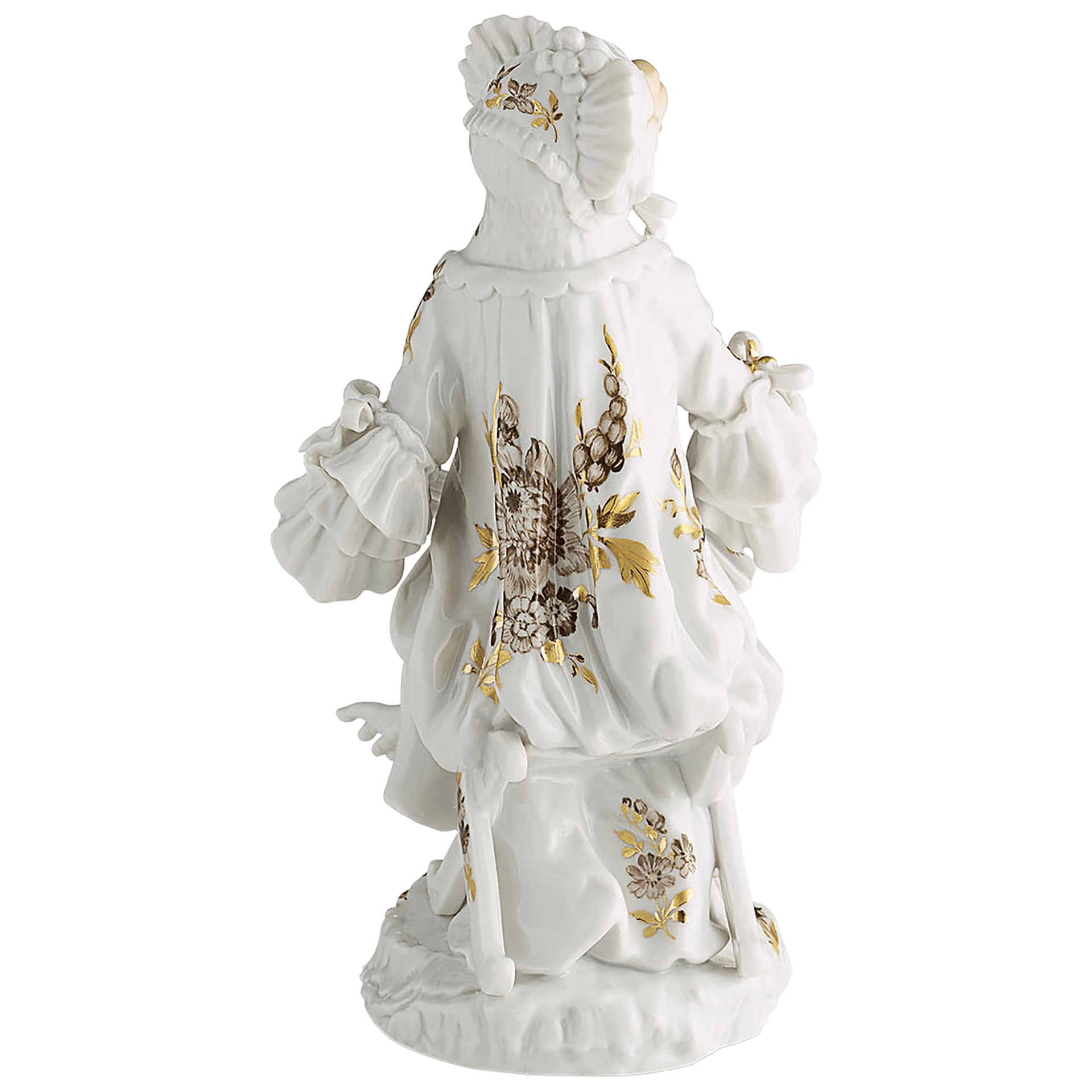 Figur Affenkapelle Sängerin, Blumenmalerei sepia und goldgravierte Blätter, H 12 cm | Meissen Figuren - Edition Affenkapelle 91c107 - 60007 - Meissen Weimar
