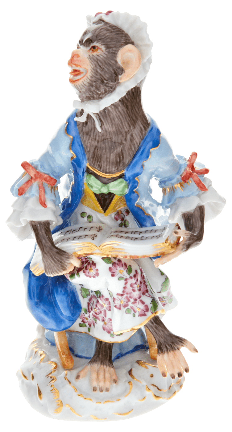 Figur Affenkapelle Sängerin, H 12 cm | Meissen Figuren - Edition Affenkapelle 90c300 - 60007 - Meissen Weimar
