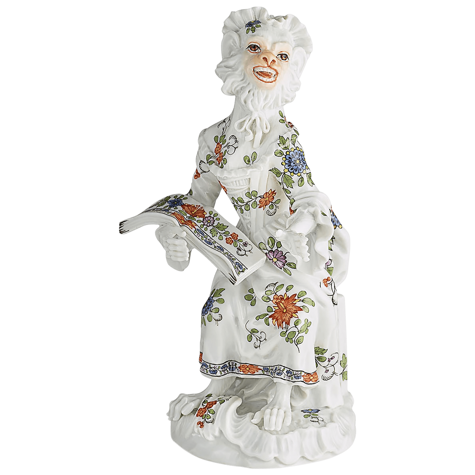 Figur Affenkapelle Sängerin, Indische Blumenmalerei, H 12,5 cm | Meissen Figuren - Edition Affenkapelle 91c118 - 60018 - Meissen Weimar