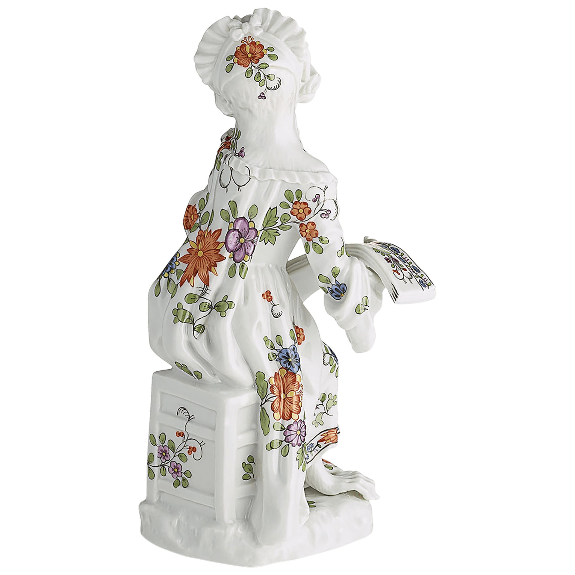 Figur Affenkapelle Sängerin, Indische Blumenmalerei, H 12,5 cm | Meissen Figuren - Edition Affenkapelle 91c118 - 60018 - Meissen Weimar