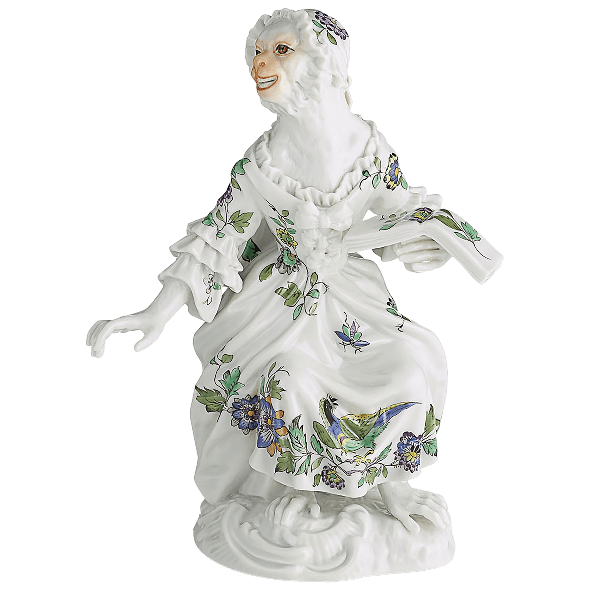 Figur Affenkapelle Sängerin, Indische Fels - , Blumen - und Vogelmalerei, H 12,5 cm | Meissen Figuren - Edition Affenkapelle 91c114 - 60014 - Meissen Weimar