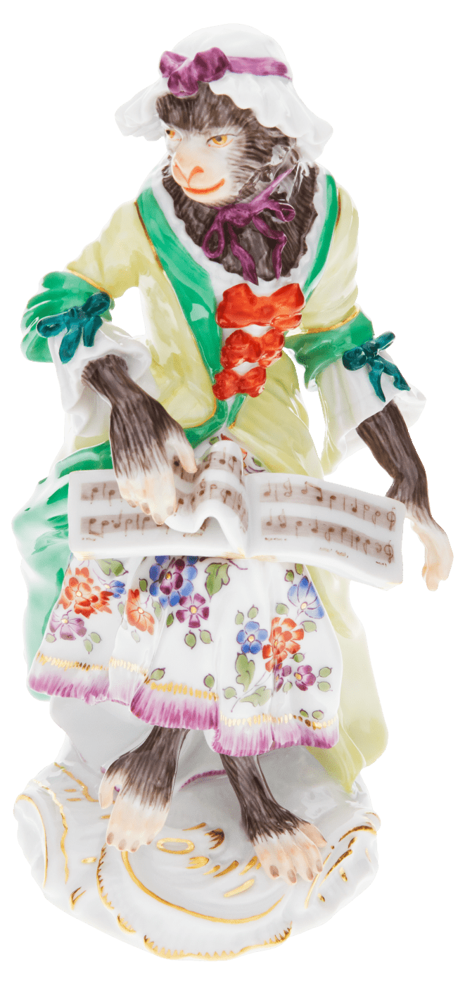 Figur Affenkapelle Sängerin, Porzellan, H 12,5 cm | Meissen Figuren - Edition Affenkapelle 90c300 - 60010 - Meissen Weimar