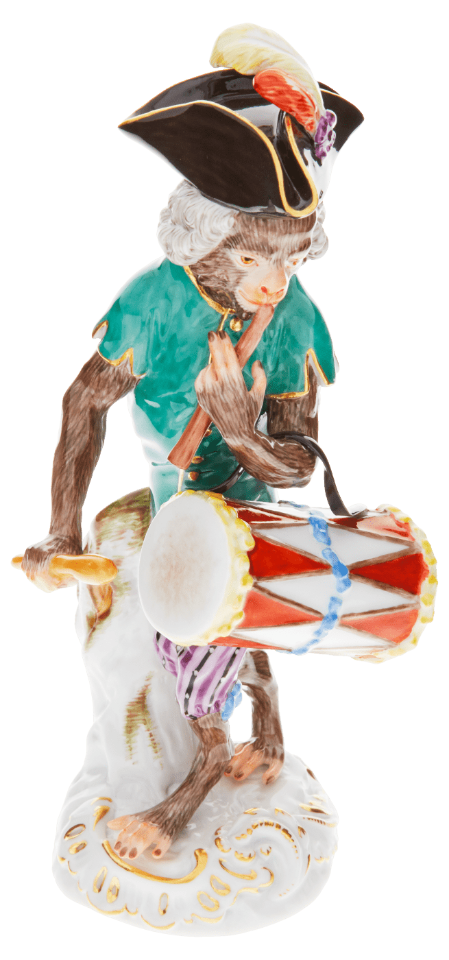 Figur Affenkapelle Trommler, H 17 cm | Meissen Figuren - Edition Affenkapelle 90c300 - 60015 - Meissen Weimar