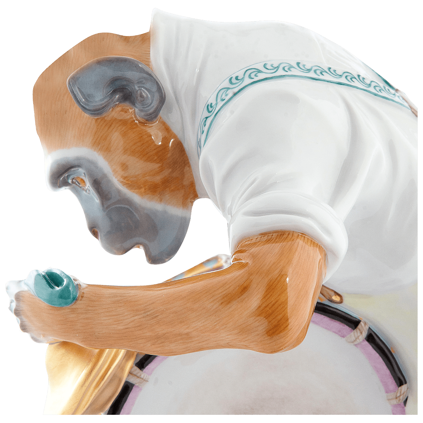 Figur Affenmusiker Rhesusaffe als Trommler, handbemalt, H 17 cm | Meissen Limitierte Meisterwerke 900384 - 60028 - Meissen Weimar