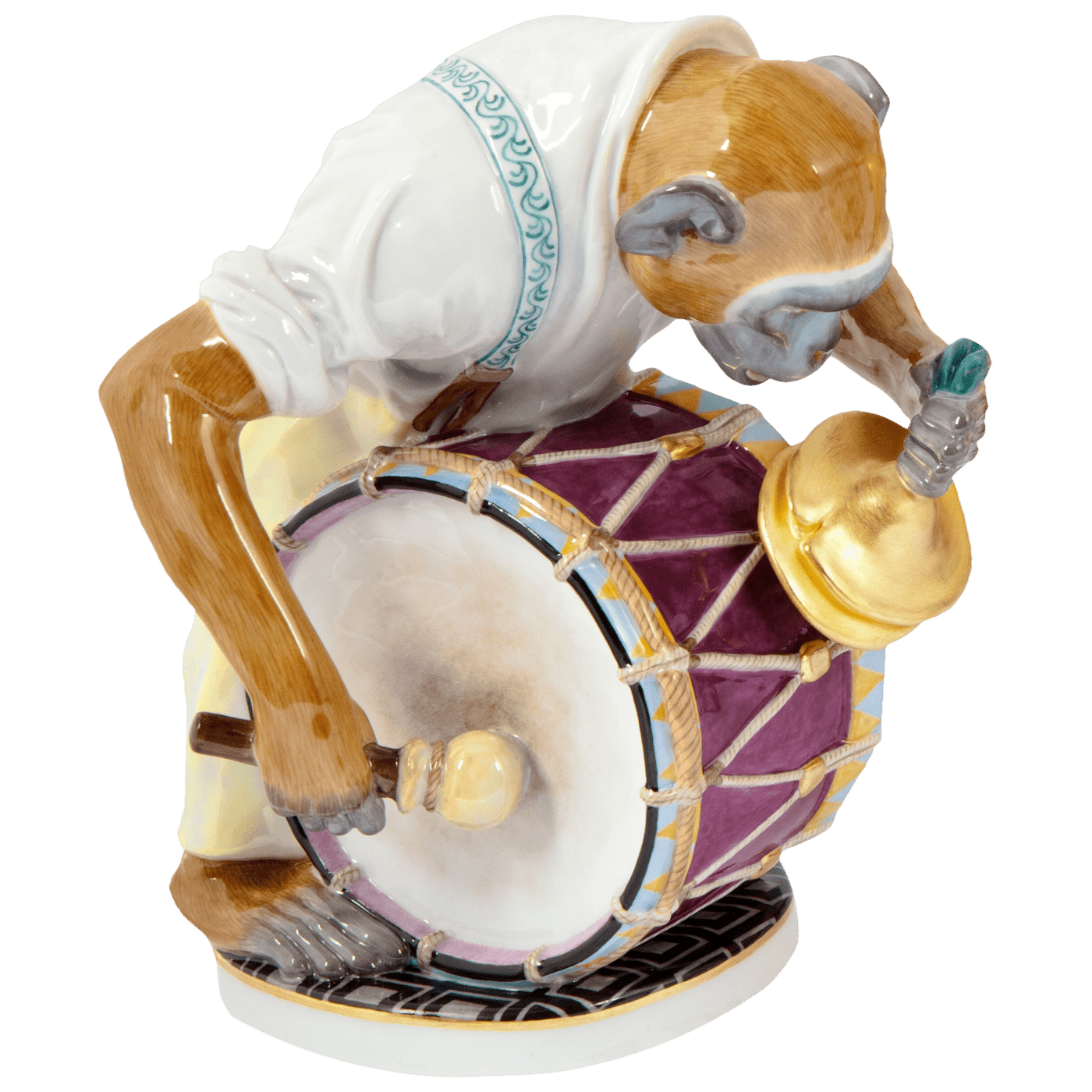 Figur Affenmusiker Rhesusaffe als Trommler, handbemalt, H 17 cm | Meissen Limitierte Meisterwerke 900384 - 60028 - Meissen Weimar