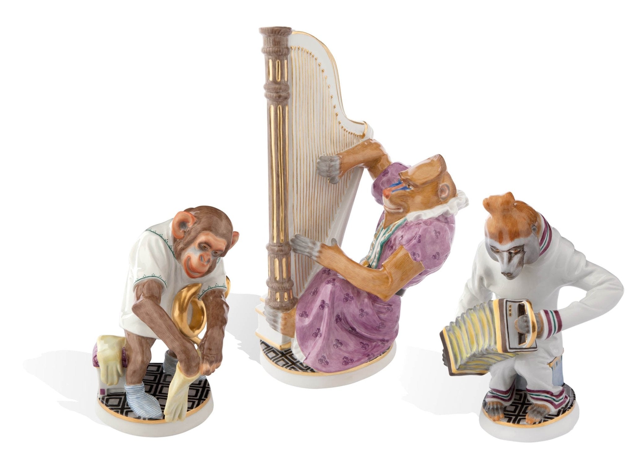 Figur Affenmusiker Schopfpavian mit Ziehharmonika H 18 cm limitiert | Meissen Figuren - Edition Affenkapelle 900384 - 60029 - Meissen Weimar