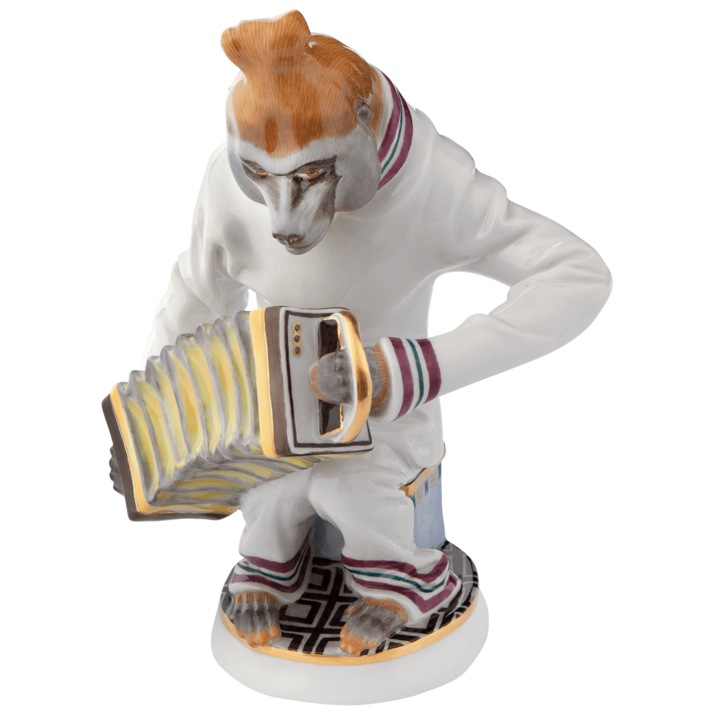 Figur Affenmusiker Schopfpavian mit Ziehharmonika H 18 cm limitiert | Meissen Figuren - Edition Affenkapelle 900384 - 60029 - Meissen Weimar
