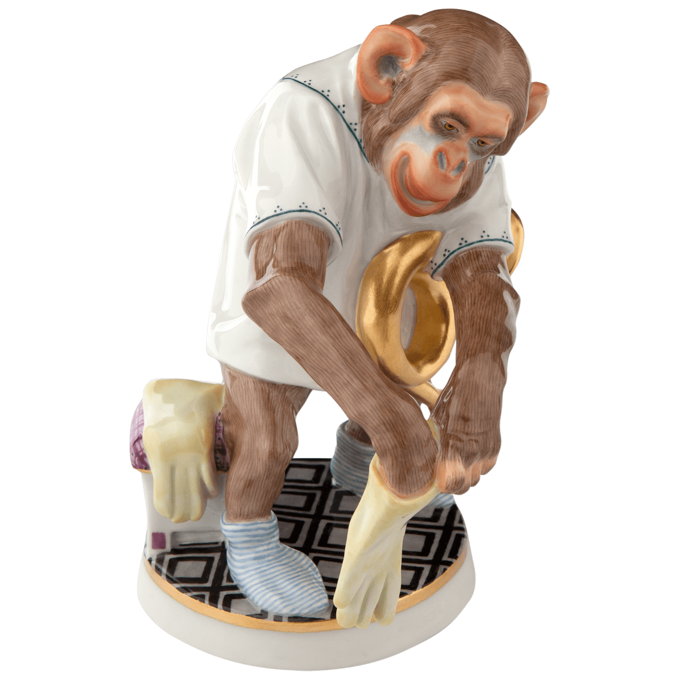 Figur Affenmusiker Waldhornbläser handbemalt H 16 cm limitiert | Meissen Limitierte Meisterwerke 900384 - 60049 - Meissen Weimar