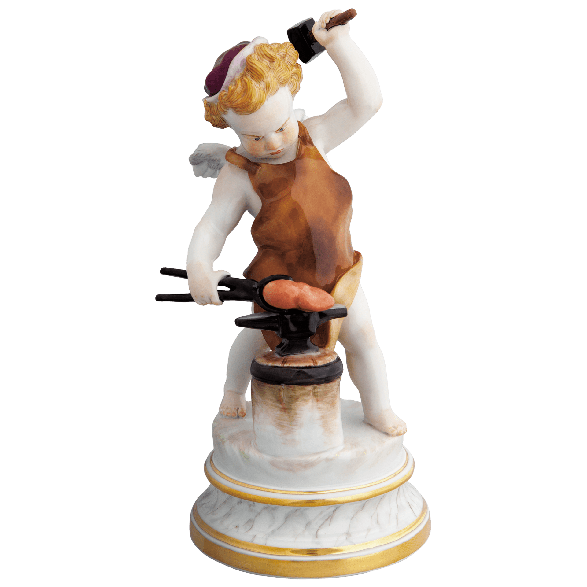 Figur Amor als Schmied, bunt und gold staffiert, H 21 cm | Meissen Figuren Individuell 900300 - 70678 - Meissen Weimar