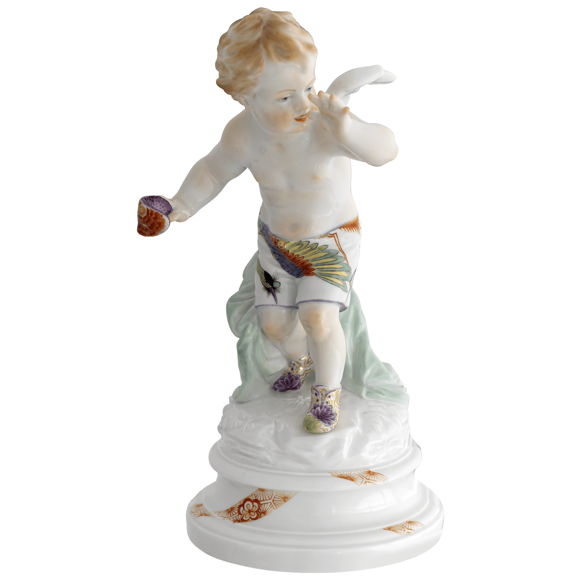 Figur Amor, Shorts mit Kranich, H 20 cm | Meissen Figuren Individuell 90a475 - 70625 - Meissen Weimar