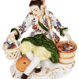 Figur Asiate mit zwei Körben, bunt und gold staffiert, H 11 cm | Meissen Figuren Individuell