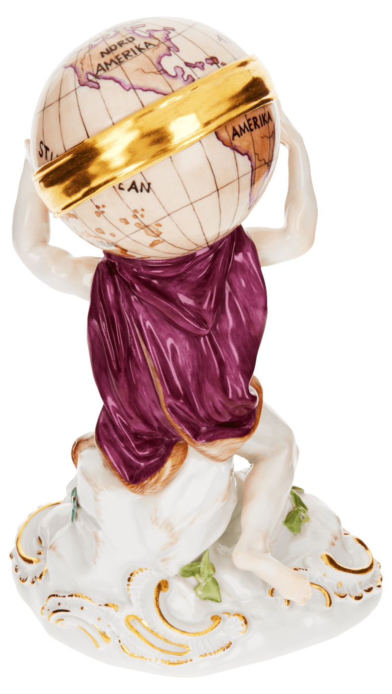 Figur Atlas mit Weltkugel, bunt und gold staffiert, H 14 cm | Meissen Figuren Individuell 900300 - 70584 - Meissen Weimar