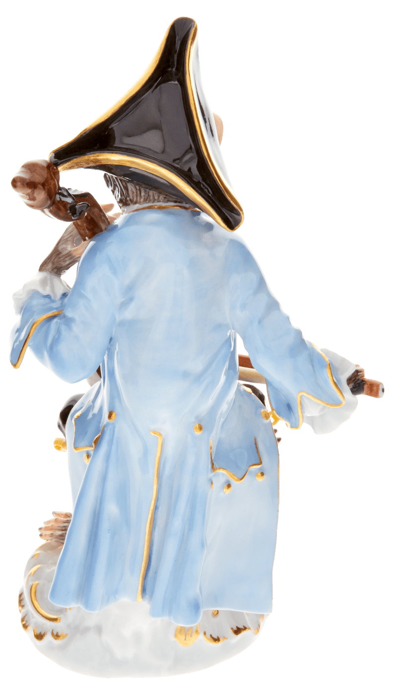 Figur Bassgeiger, handbemalt, H 15 cm | Meissen Figuren - Edition Affenkapelle 90c300 - 60002 - Meissen Weimar