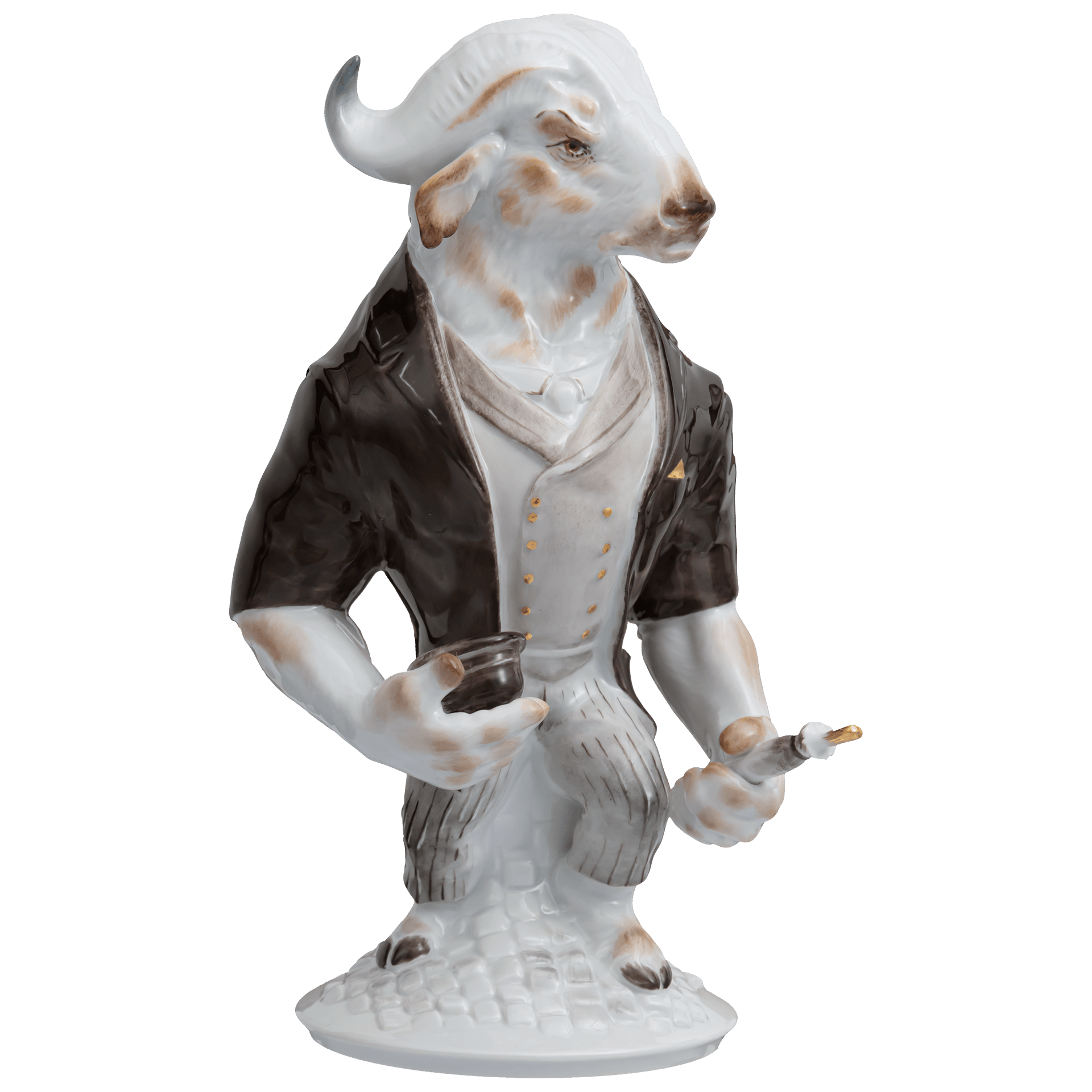 Figur Büffel Mr. Respect, bunt und gold staffiert, H 19,5 cm | Meissen Figuren - Edition Ladies & Gentlemen 900300 - 78041 - Meissen Weimar