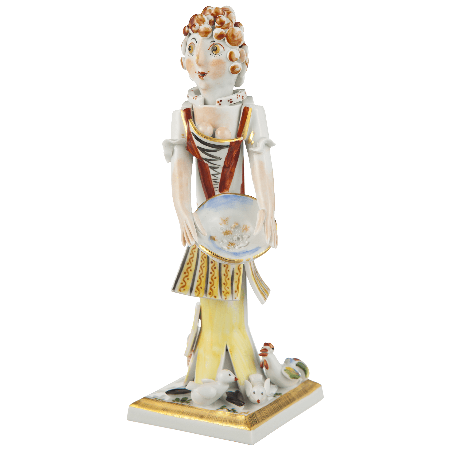 Figur Gärtnermädchen mit Hühnern, Bunt und gold staffiert, H 19 cm | Meissen Figuren - Edition Gärtnerkinder 900300 - 83583 - Meissen Weimar