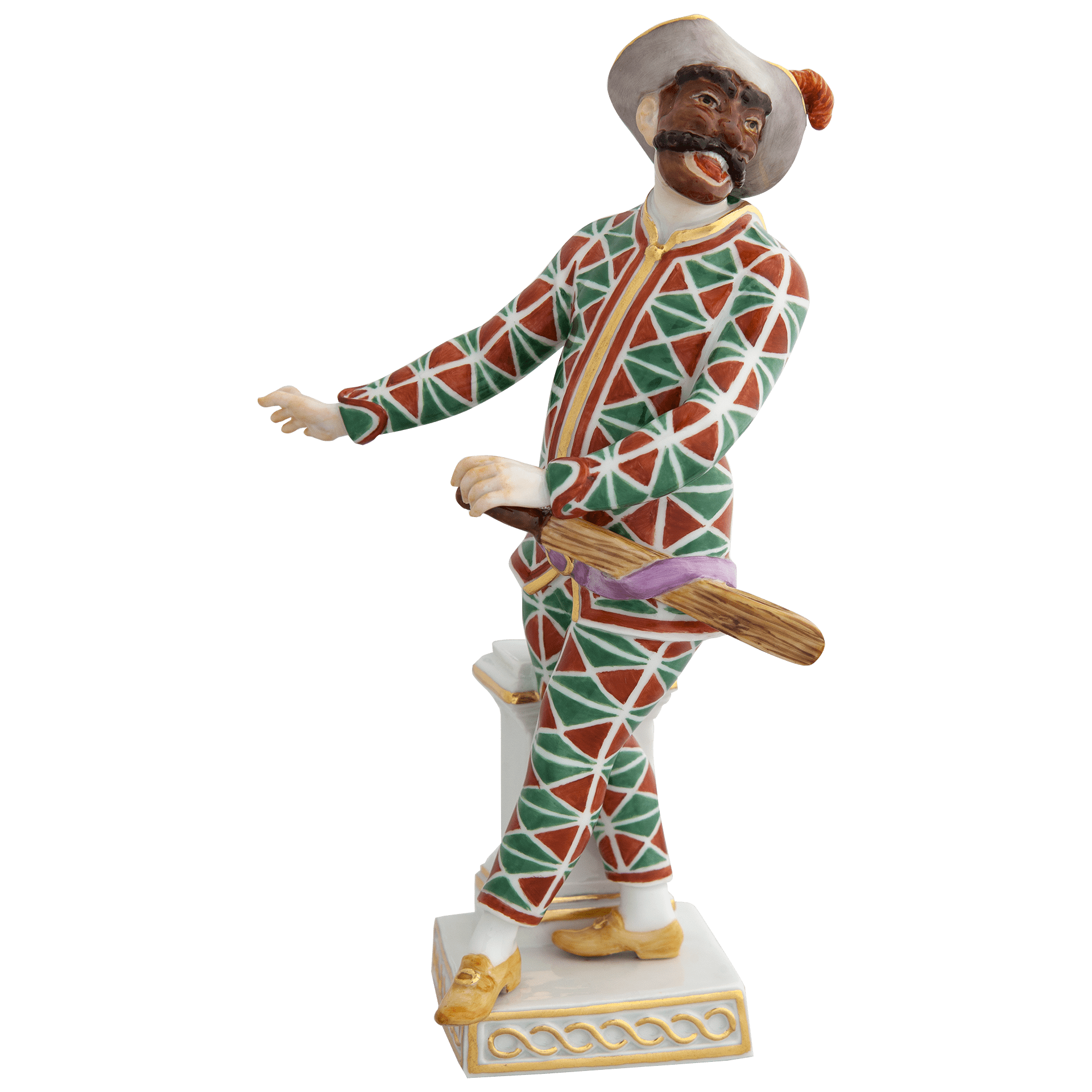 Figur Harlekin bunt und gold staffiert, H 17 cm | Meissen Figuren - Edition Italienische Komödie 900300 - 64564 - Meissen Weimar