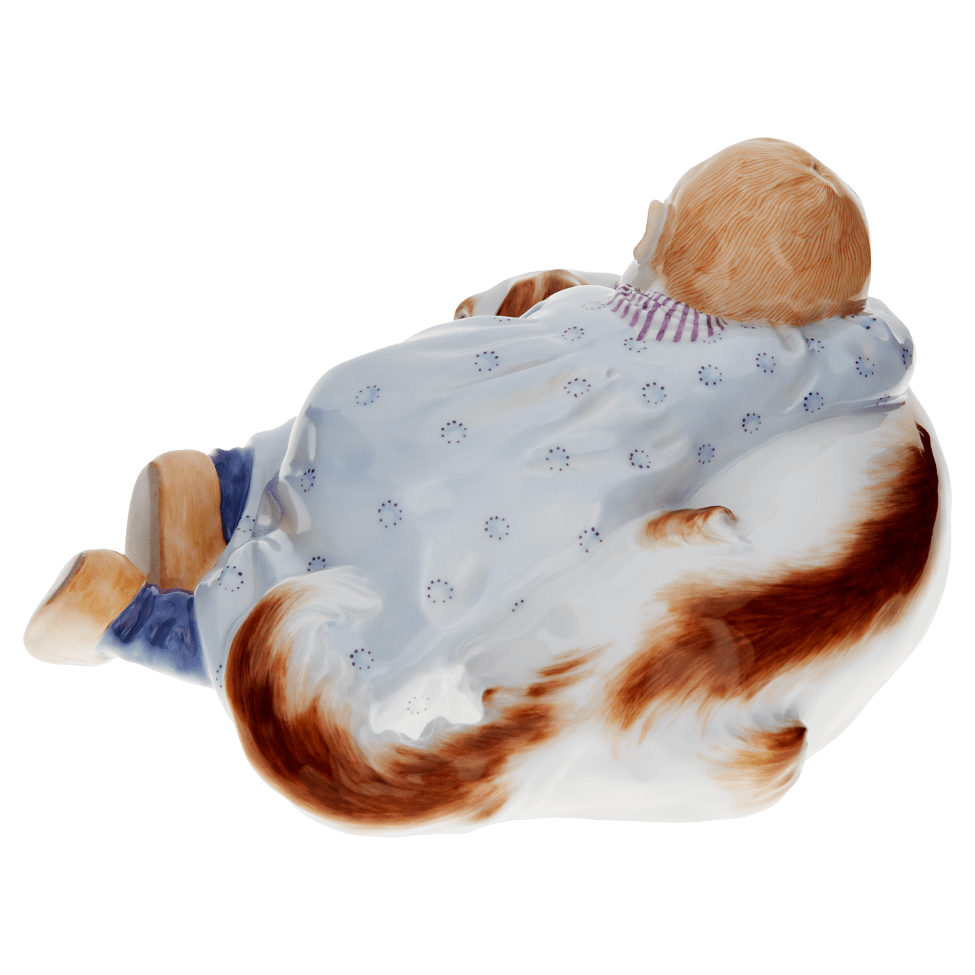 Figur Kind auf Hund schlafend, bunt und gold staffiert, H 7,5 cm | Meissen Figuren - Edition Hentschelkinder 900300 - 73368 - Meissen Weimar