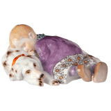 Figur Kind auf Hund schlafend, Edelweißkante, H 7,5 cm | Meissen Figuren-Edition Hentschelkinder