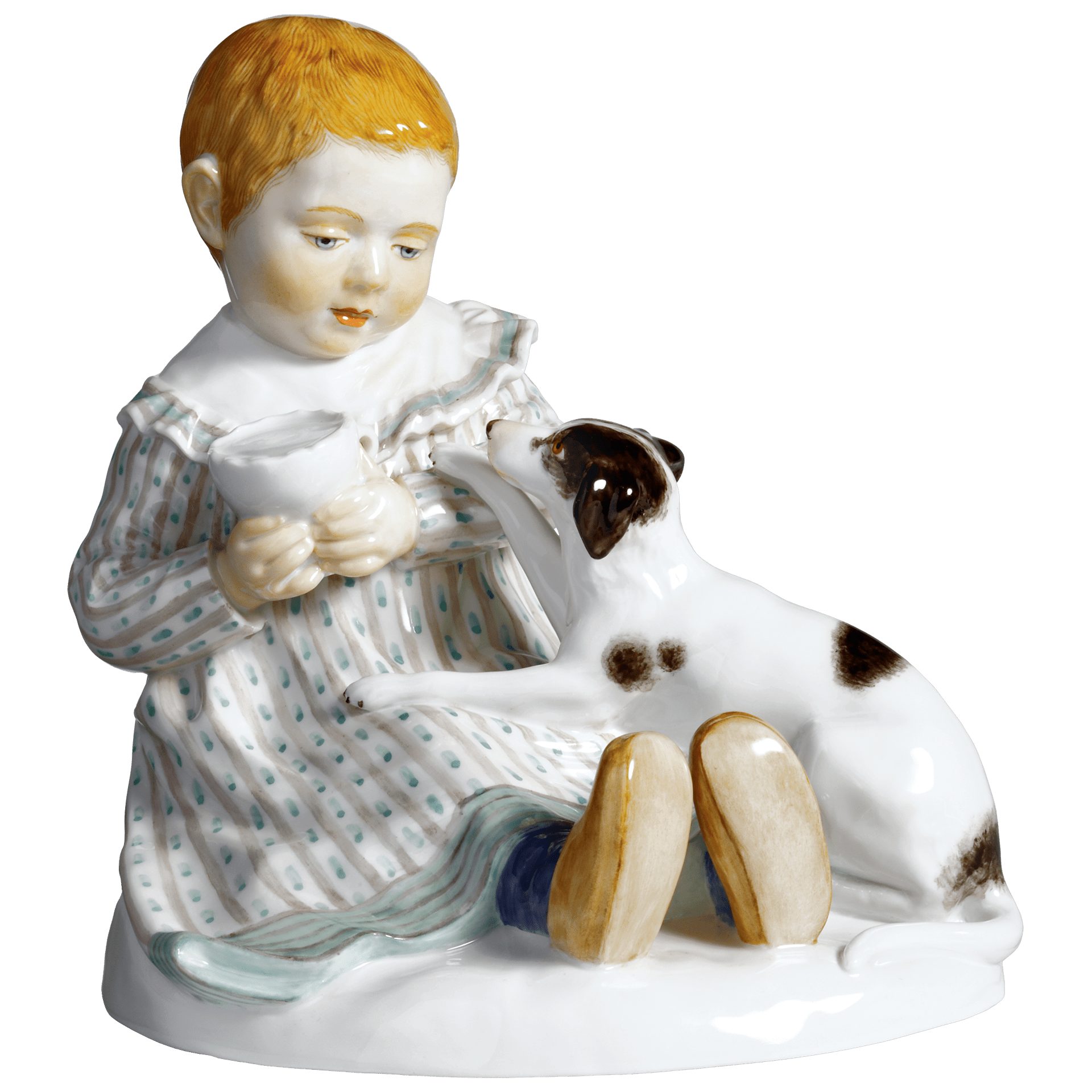 Figur Kind mit Hund, bunt staffiert, H 12,5 cm | Meissen Figuren - Edition Hentschelkinder 900100 - 73300 - Meissen Weimar