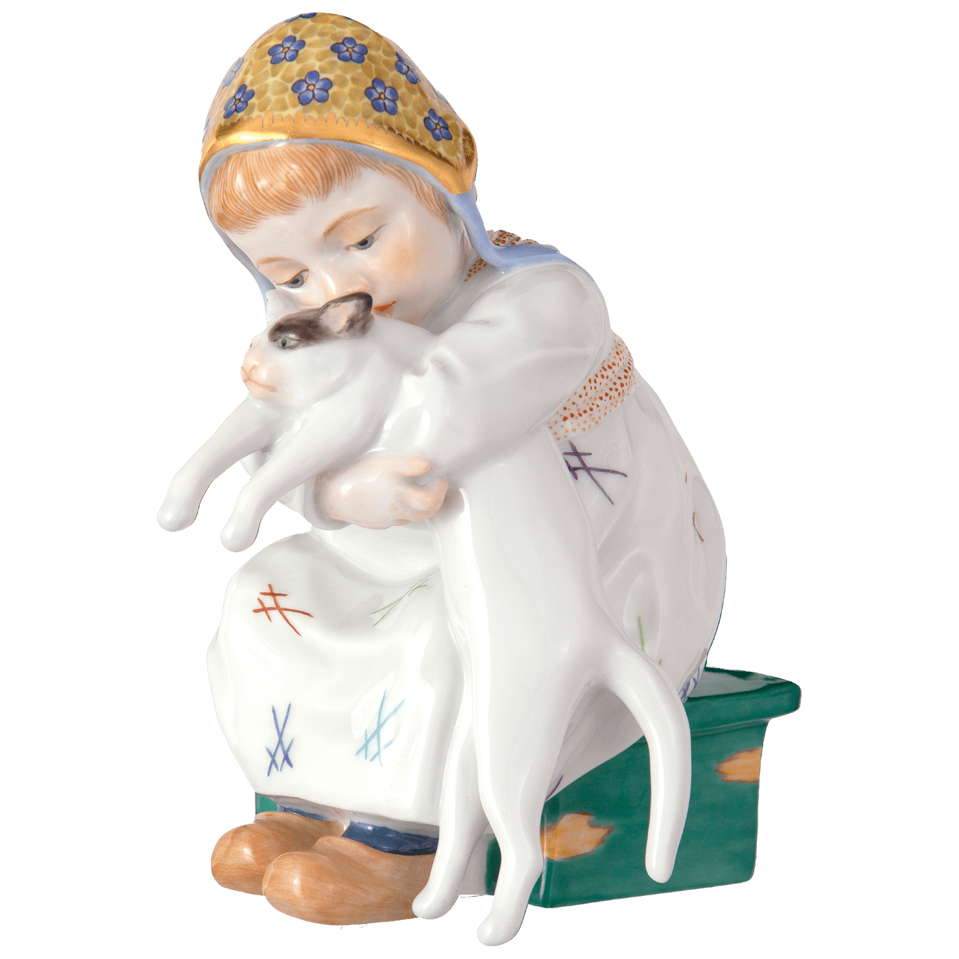 Figur Kind mit Katze, Gestreute Schwerter, H 12 cm, limitiert | Meissen Figuren - Edition Hentschelkinder 90a381 - 73367 - Meissen Weimar