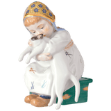 Figur Kind mit Katze, Gestreute Schwerter, H 12 cm, limitiert | Meissen Figuren-Edition Hentschelkinder