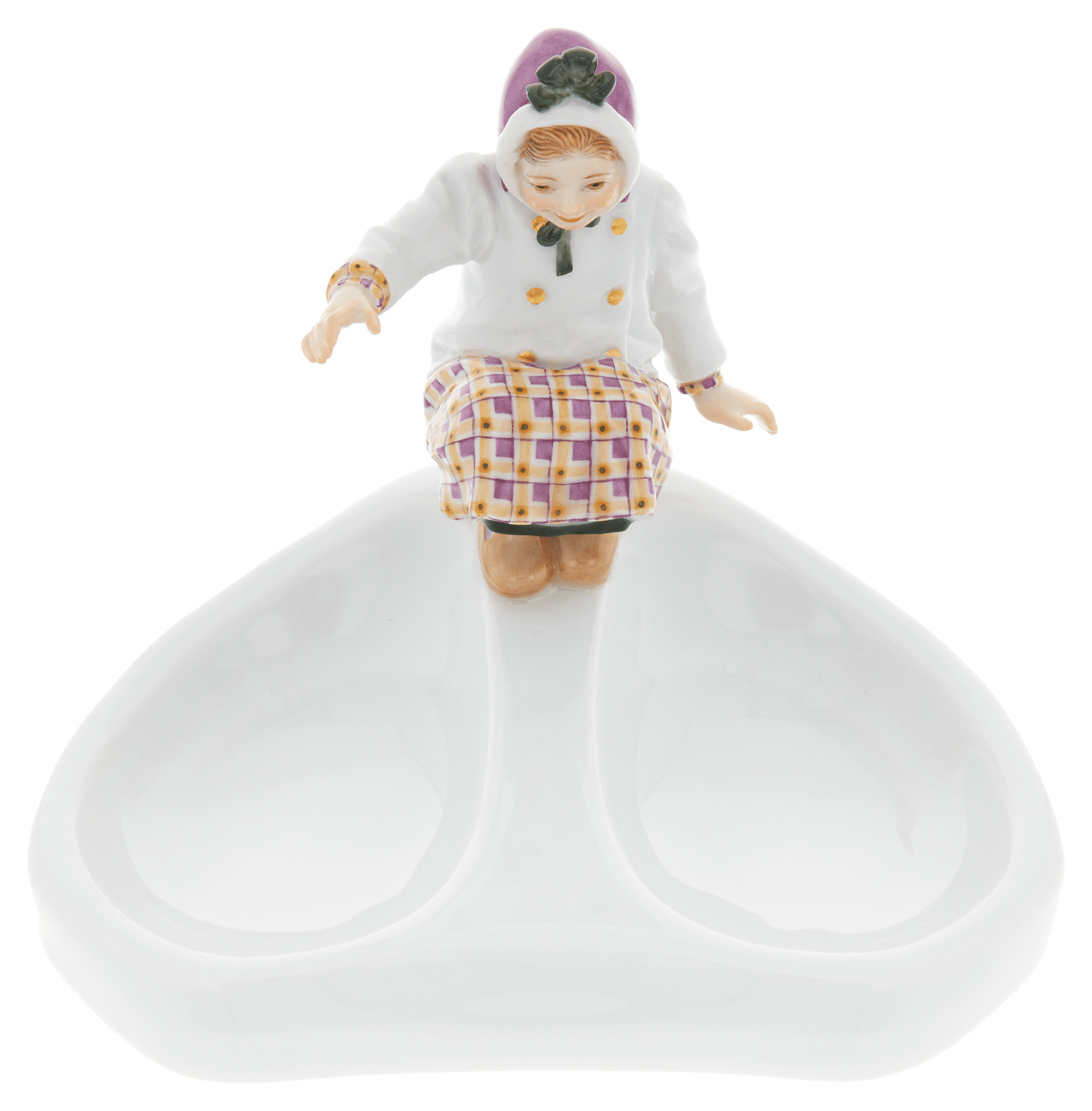 Figur Mädchen auf Schale, Bunt und gold staffiert, H 13,5 cm | Meissen Figuren Individuell 900300 - 73677 - Meissen Weimar