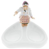 Figur Mädchen auf Schale, Bunt und gold staffiert, H 13,5 cm | Meissen Figuren Individuell