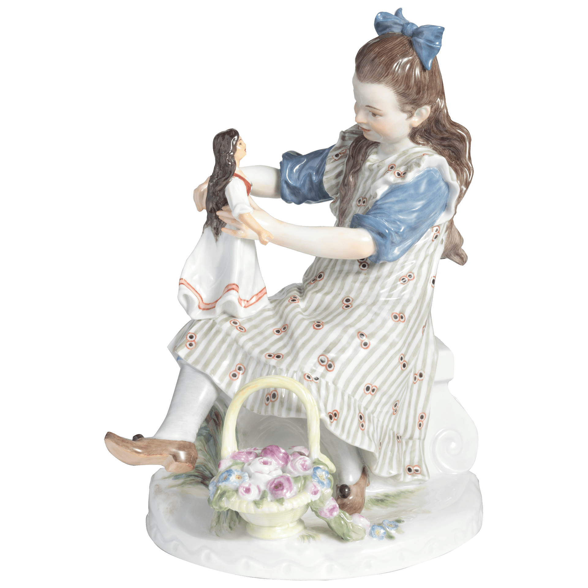Figur Mädchen mit Puppe und Blumenkorb, Limitierte Meisterwerke, H 16 cm | Meissen Limitierte Meisterwerke 900184 - 73663 - Meissen Weimar