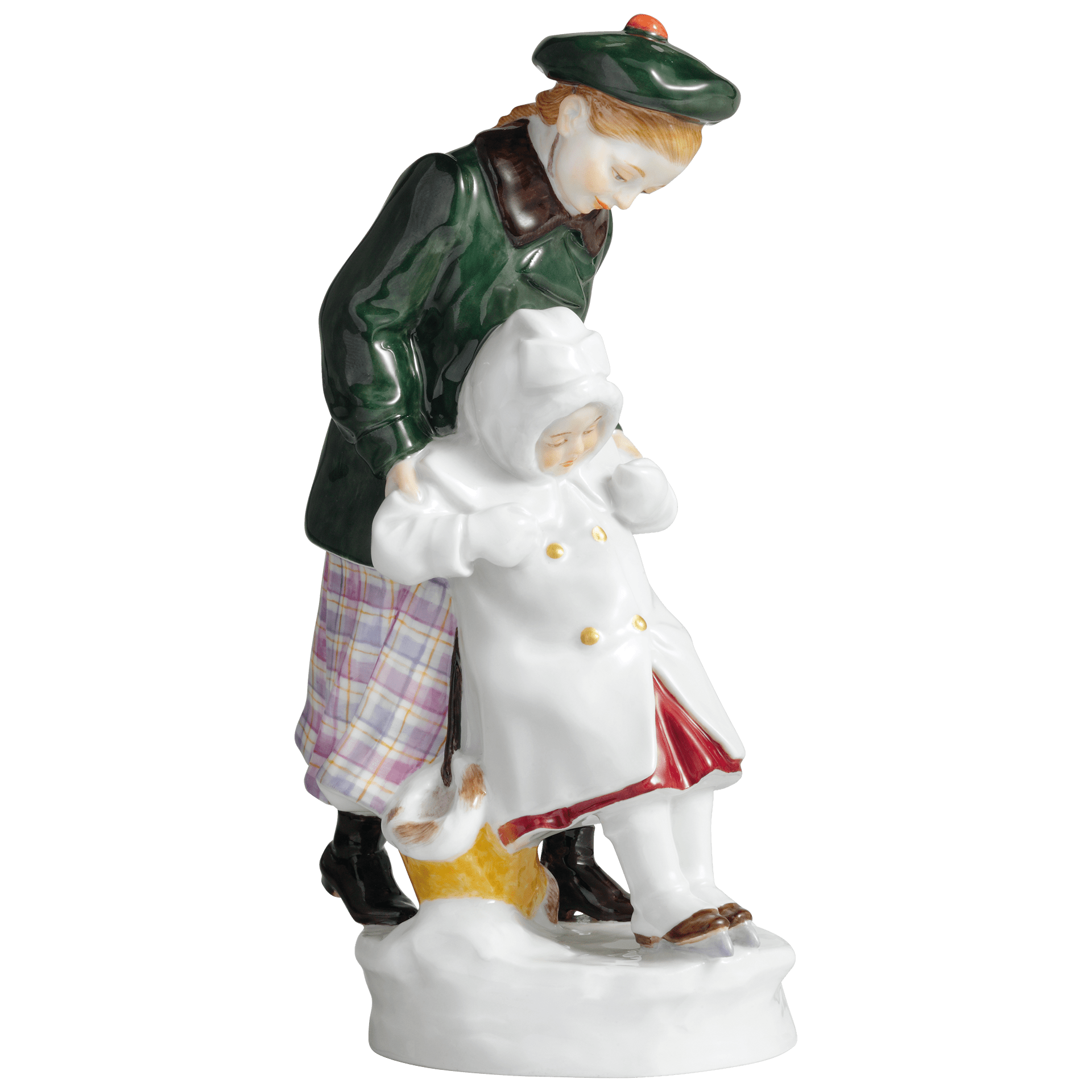 Figur Mädchen mit Schlittschuhen, bunt staffiert, H 15 cm | Meissen Figuren - Edition Tierkinder 900300 - 73660 - Meissen Weimar
