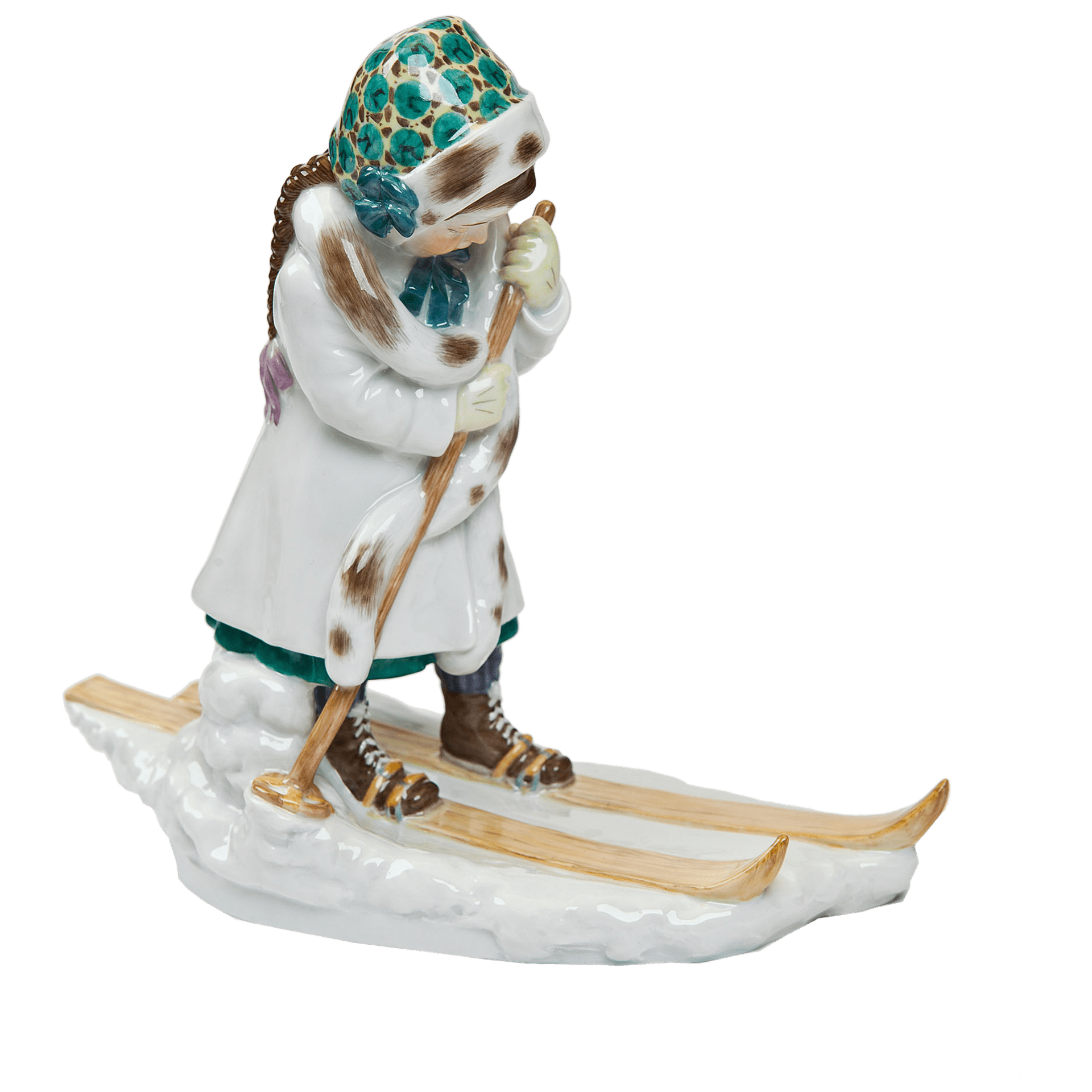 Figur Mädchen mit Schneeschuhen, Bunt, H 16 cm | Meissen Figuren Individuell 900100 - 73661 - Meissen Weimar