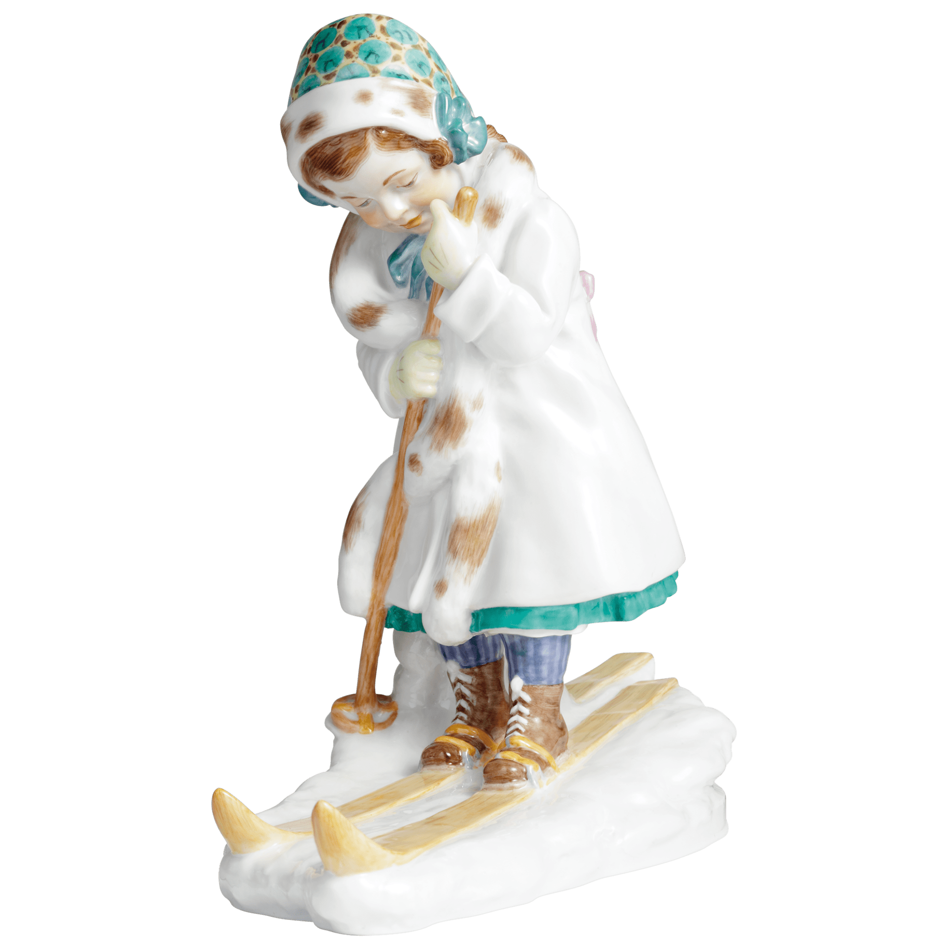 Figur Mädchen mit Schneeschuhen, Bunt, H 16 cm | Meissen Figuren Individuell 900100 - 73661 - Meissen Weimar