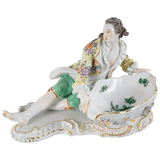 Figur Mann an Schale, handbemalt, L 20 cm | Meissen Einzelplastik