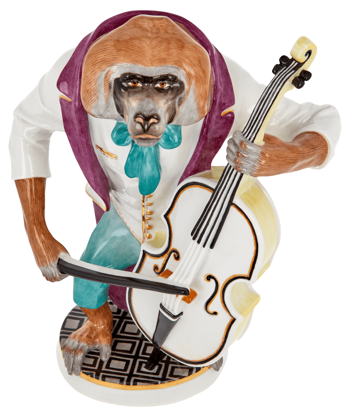 Figur Mantelpavian mit Bassgeige, limitiert, H 22 cm | Meissen Limitierte Meisterwerke 900384 - 60025 - Meissen Weimar