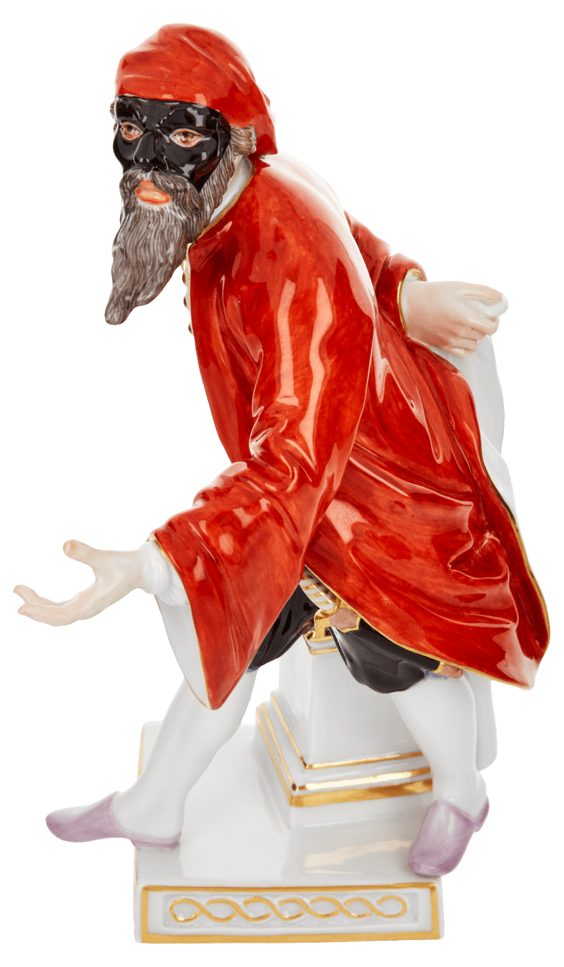 Figur Pantalone, bunt und gold staffiert, H 18 cm | Meissen Figuren - Edition Italienische Komödie 900300 - 64562 - Meissen Weimar