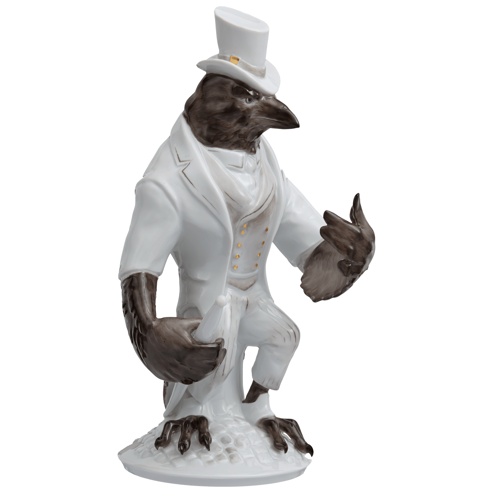 Figur Rabe Mr. Time, bunt und gold staffiert, H 20 cm | Meissen Figuren - Edition Ladies & Gentlemen 900300 - 78040 - Meissen Weimar
