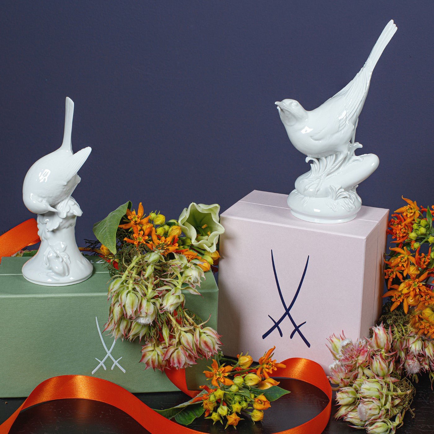 Figur Rotkehlchen Weiß H 17,5 cm | Meissen Figuren Individuell 000001 - 77329 - Meissen Weimar