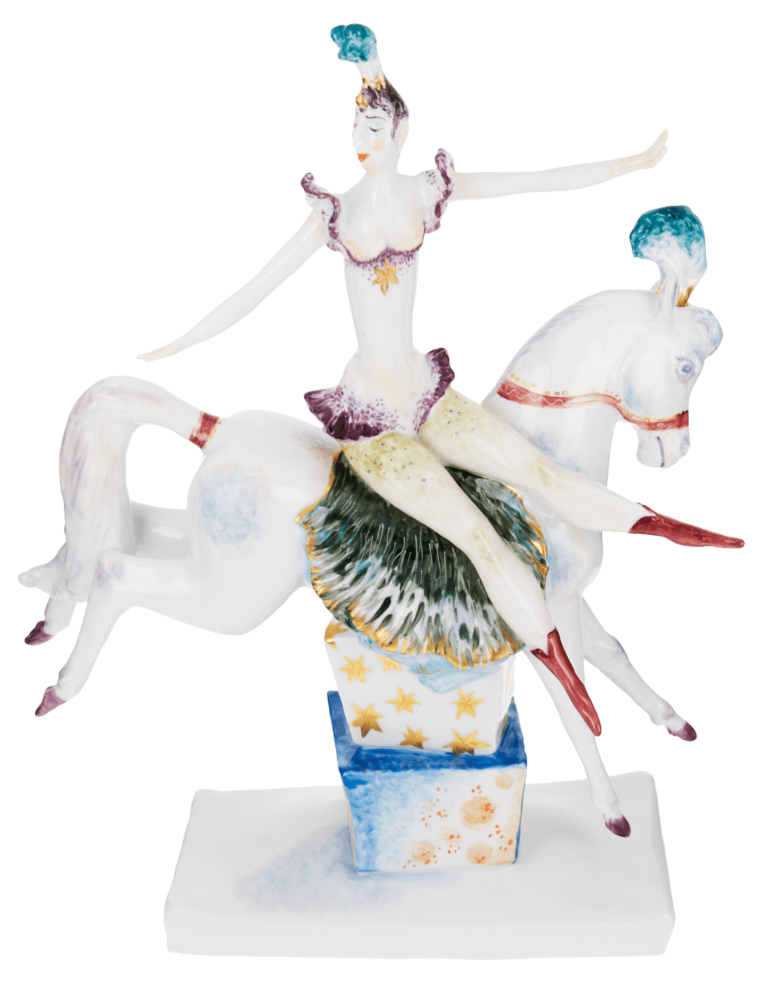 Figur Zirkus Reiterin, Bunt und gold staffiert, H 29 cm | Meissen Figuren - Edition Spassvogel 900300 - 60467 - Meissen Weimar