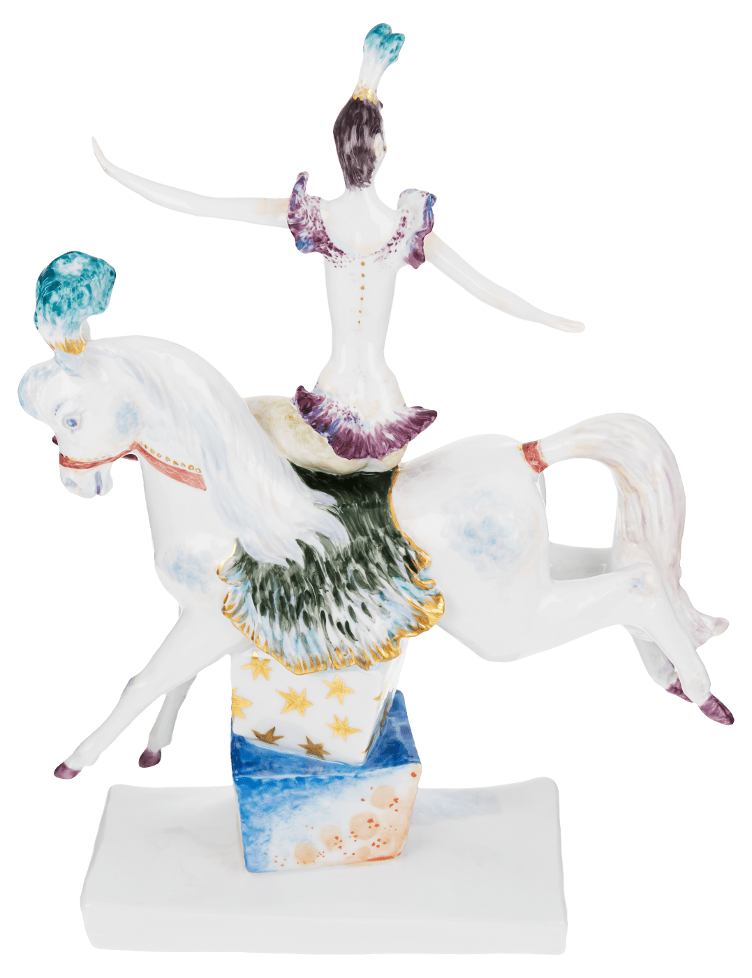 Figur Zirkus Reiterin, Bunt und gold staffiert, H 29 cm | Meissen Figuren - Edition Spassvogel 900300 - 60467 - Meissen Weimar