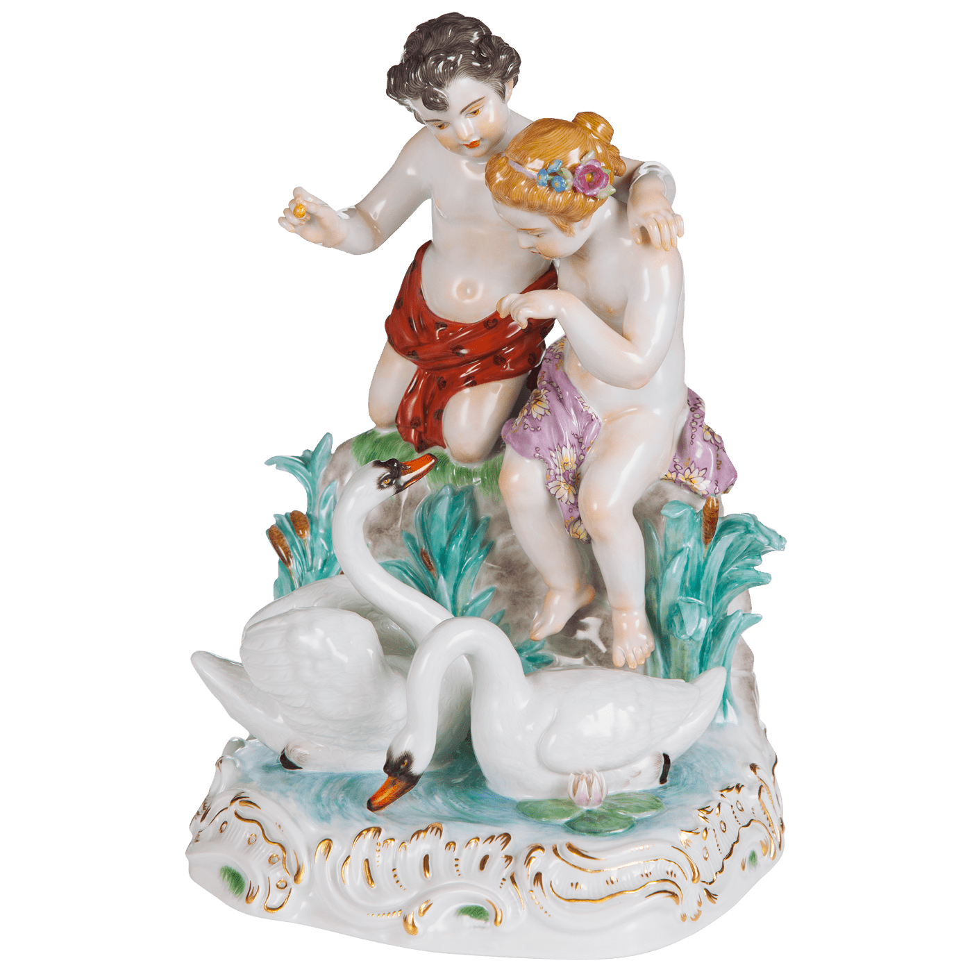 Figur Zwei Kinder, Schwäne fütternd, H 24 cm | Meissen Limitierte Meisterwerke 900384 - 73711 - Meissen Weimar