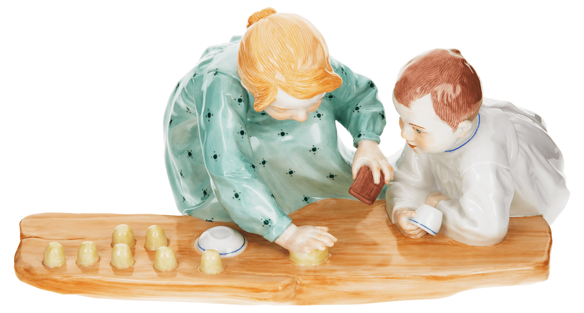 Figurengruppe Zwei Kinder mit Sandformen, Bunt staffiert, H 11 cm | Meissen Figuren - Edition Hentschelkinder 900100 - 73372 - Meissen Weimar