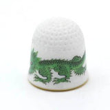Ming-Drache, reich, grün, ohne Kante, Goldrand, 2,5 cm | Meissen Fingerhut Kollektion