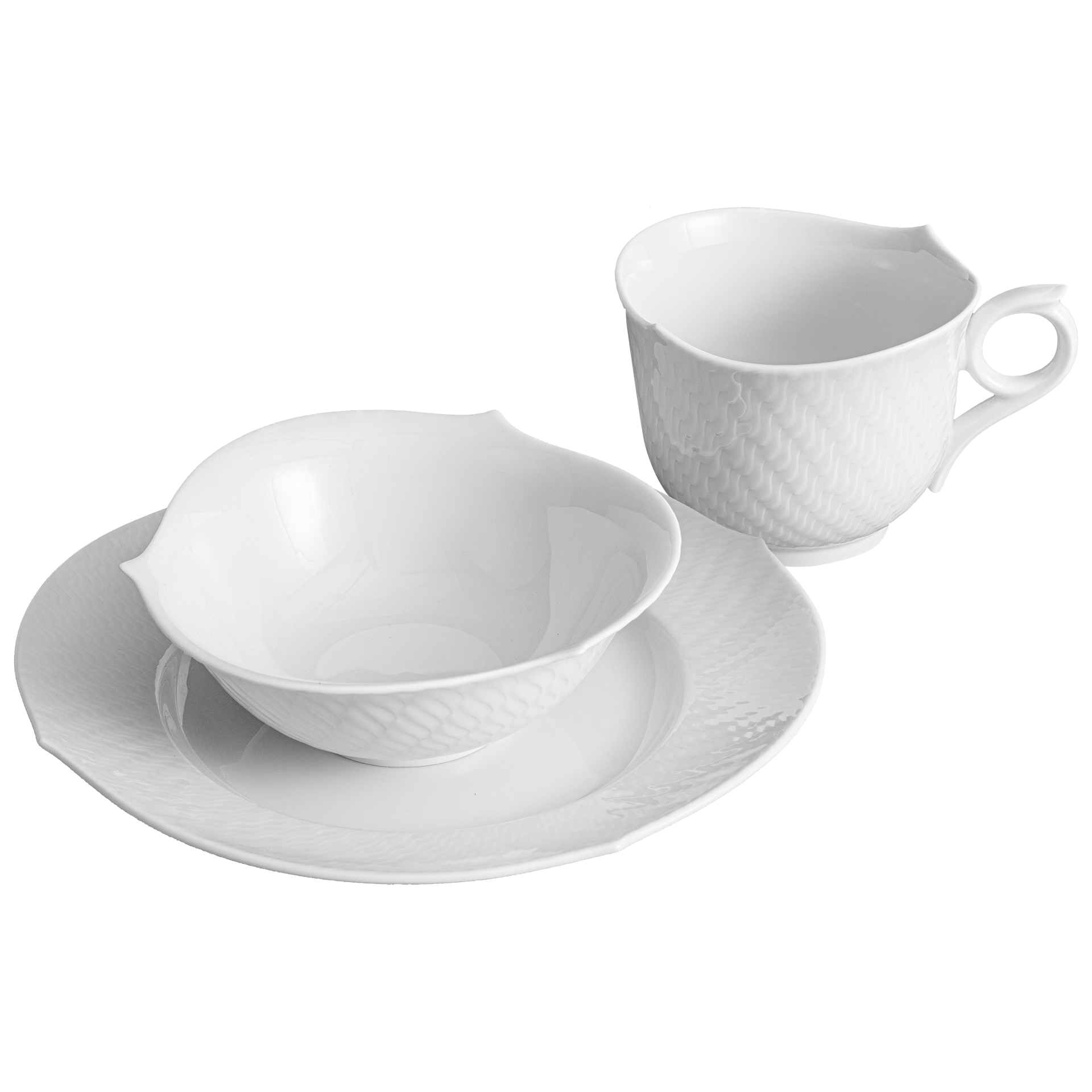 Frühstücks - Set, Weiß, 3 - teilig | Meissen Wellenspiel Relief 000001 - c2943 - Meissen Weimar